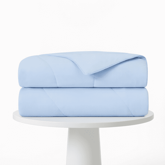 Ice Blue 90x90 Inch Quilted Comforter, Soft All-Season Bedding with Irregular Wave Stitching, Lightweight Fluffy Blanket for Cozy Sleep