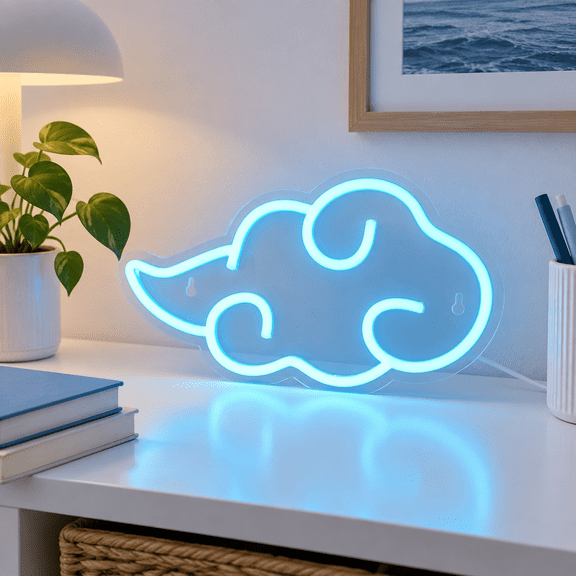 Ice Blue Cloud Neon Sign, 12x7in Dimmable LED Wall Light for Bedroom Game Room Decor