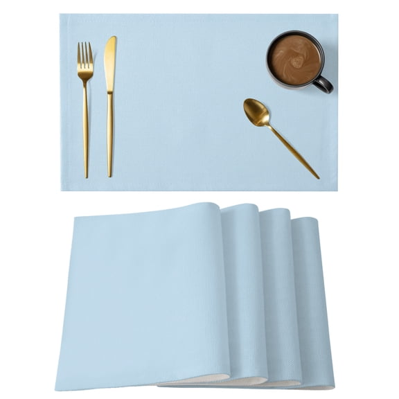 Ice Blue Cotton Linen Placemats Set of 1, Light Blue Color Solid Background Rustic Farmhouse Washable Table Place Mats Heat Insulating Placemat for Dining Room Kitchen Daily Use 13 x 19 Inch