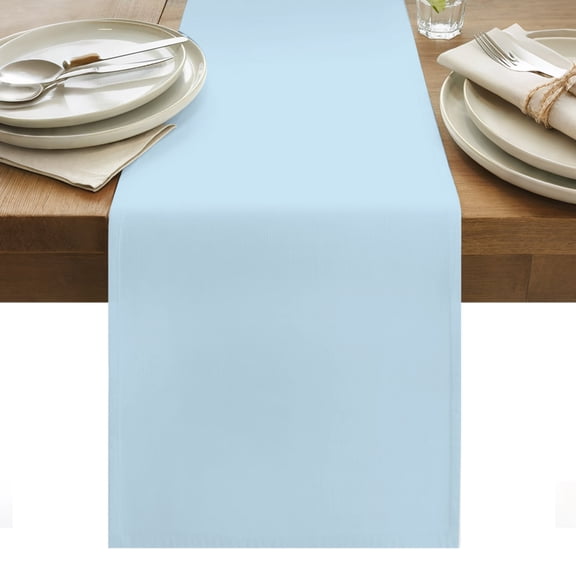 Ice Blue Cotton Linen Table Runner Light Blue Color Solid Background Rustic Farmhouse Dining Table Runners for Home Decor Party Dining Room Restaurant Kitchen Party 13" x 48"