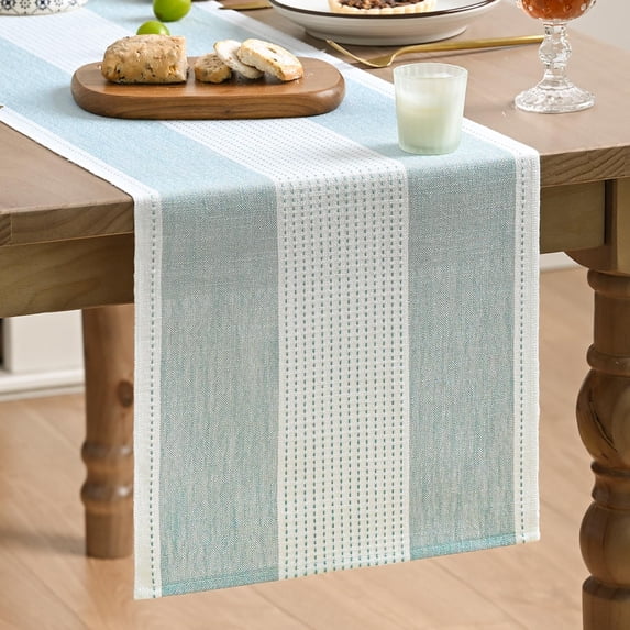 Ice Blue Farmhouse Rustic Table Runner, Seasonal Macrame Fabric Kitchen ...