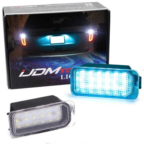 Ice Blue Full LED License Plate Light Kit For Ford C-Max Edge Transit Connect Ecosport Ranger, Jaguar XF XJ, 18-SMD Aqua LED & Can-Bus Error Free