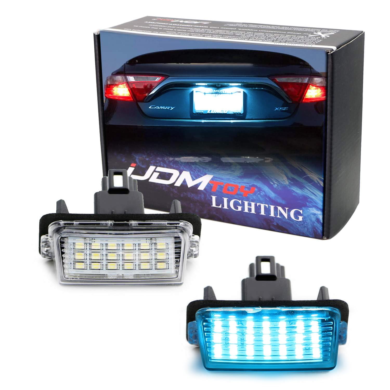 Ice Blue Full LED License Plate Light Kit For Toyota Camry Highlander Prius C Avalon Yaris, by 18-SMD Aqua LEDs & Can-Bus Error Free