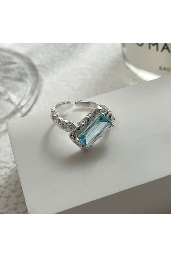 Ice Blue Lava Texture Ring Copper Silver Plated Fashion Jewelry For Women Elegant Everyday Accessory Chic Look