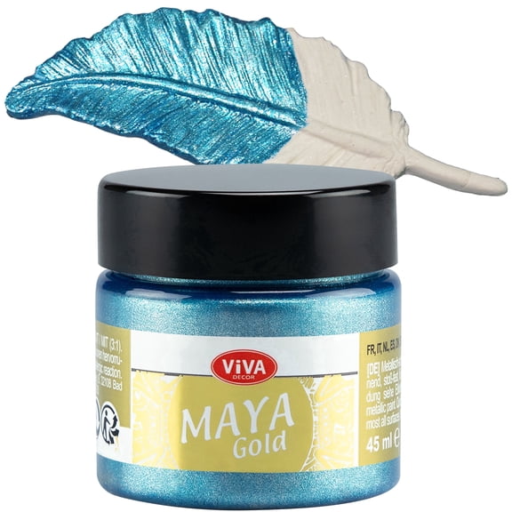 Viva Decor Maya Gold (Ice Blue) 1.52 Fl Oz - Shiny metallic acrylic paint for creative works on wood, glass, and porcelain. Impact-resistant, smudge-proof, and weatherproof for long-lasting results