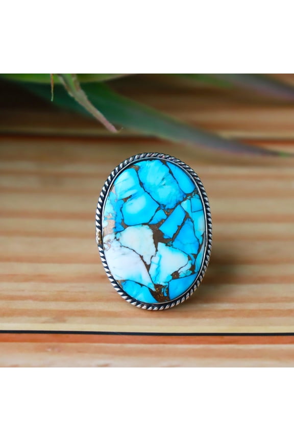 Ice Blue Mohave Turquoise Ring, 925 Silver Ring, Oval Cut Gemstone, Rustic Silver Ring, Gothic Ring, Bohemian Ring, Southwestern Jewelry**
