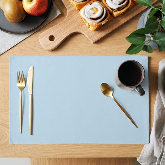 Ice Blue Placemats Set of 2, Light Blue Color Solid Background Rustic Farmhouse Heat Insulated Linen Place Mats, Washable Stain-Proof Table Mats for Dining Tables Holiday Decor 13x19 Inches