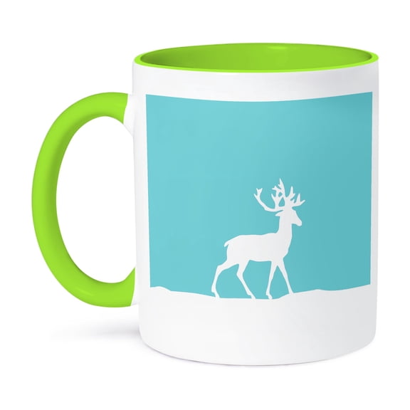 3dRose, Ice Blue reindeer in the snow - white deer silhouette on teal turquoise aqua - for Christmas Xmas, 11oz Two-Tone Green Mug