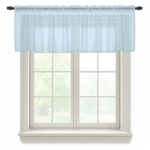 Ice Blue Sheer Curtain 12 Inch Long Light Blue Color Solid Background Rustic Farmhouse Light Filtering Rod Pocket Voile Curtain Valance for Bedroom Kitchen Cafe Window 42" W x 12" L