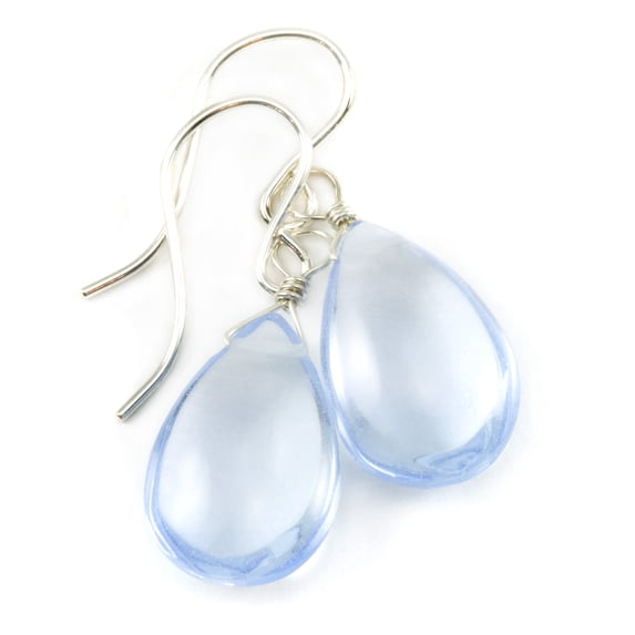 Ice Blue Simulated Topaz Earrings Smooth Pear Shaped Teardrop Drops Sterling Silver Spyglass Designs