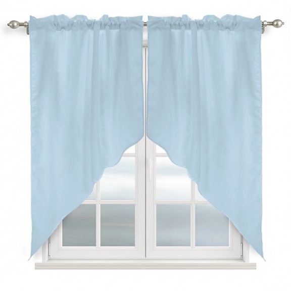 Ice Blue Swag Curtain Valance for Window 2 Panels Light Blue Color Solid Background Rustic Farmhouse Rod Pocket Small Window Swag Valances for Kitchen Bedroom Bathroom 36" W x 63" L