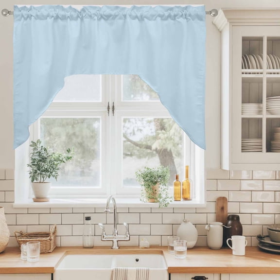 Ice Blue Swag Valance for Windows, Light Blue Color Solid Background Rustic Farmhouse Swag Curtains Valances for Small Window Treatment Rod Pocket for Kitchen Bathroom 1 Panel 56x36in
