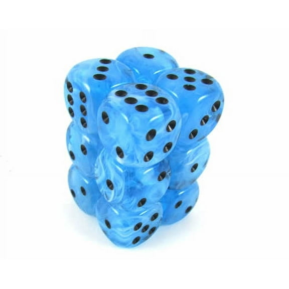 Ice Blue Swirl Deluxe Dice with Black Pips D6 16mm (5/8in) Pack of 12 Koplow Games