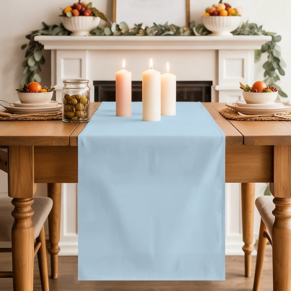 Ice Blue Table Runner 13x36 Inch Light Blue Color Solid Background Rustic Farmhouse Cotton Linen Dining Table Runner Ideal for Dresser Kitchen Coffee Tables - Machine Washable