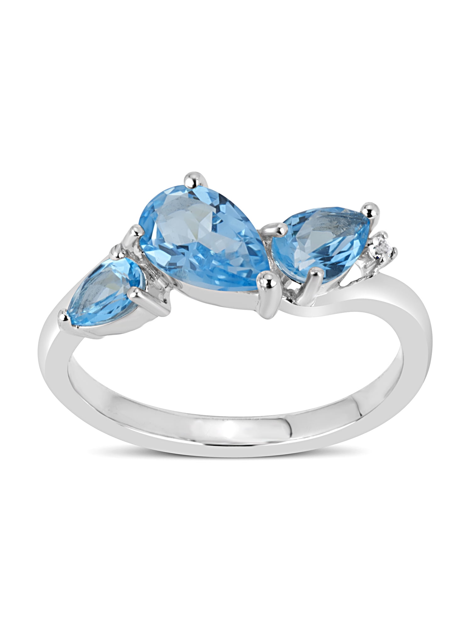 Ice Blue Topaz and White Topaz Swarovski Genuine Gemstone Sterling Silver Rhodium Plated Multi Size Ring