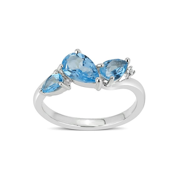 Ice Blue Topaz and White Topaz Swarovski Genuine Gemstone Sterling Silver Rhodium Plated Multi Size Ring