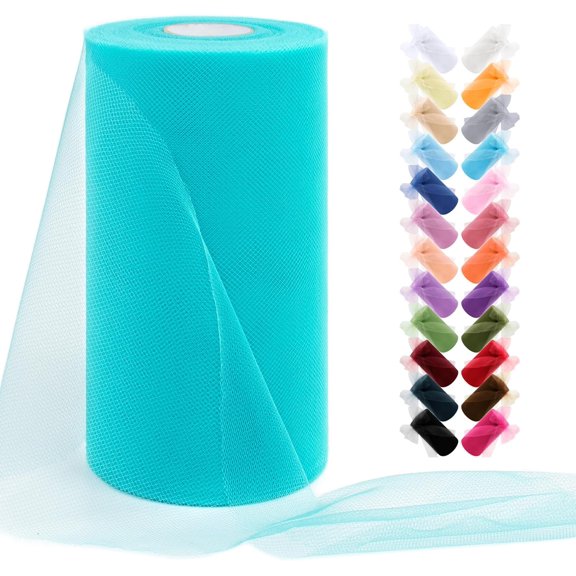 Ice Blue Tulle Fabric Roll 6 Inch 25 Yards Ribbon Netting Christmas Halloween Deco Mesh for Gift Wrapping Skirt Wedding Decorations DIY Crafts inch x yards (No Glitter)