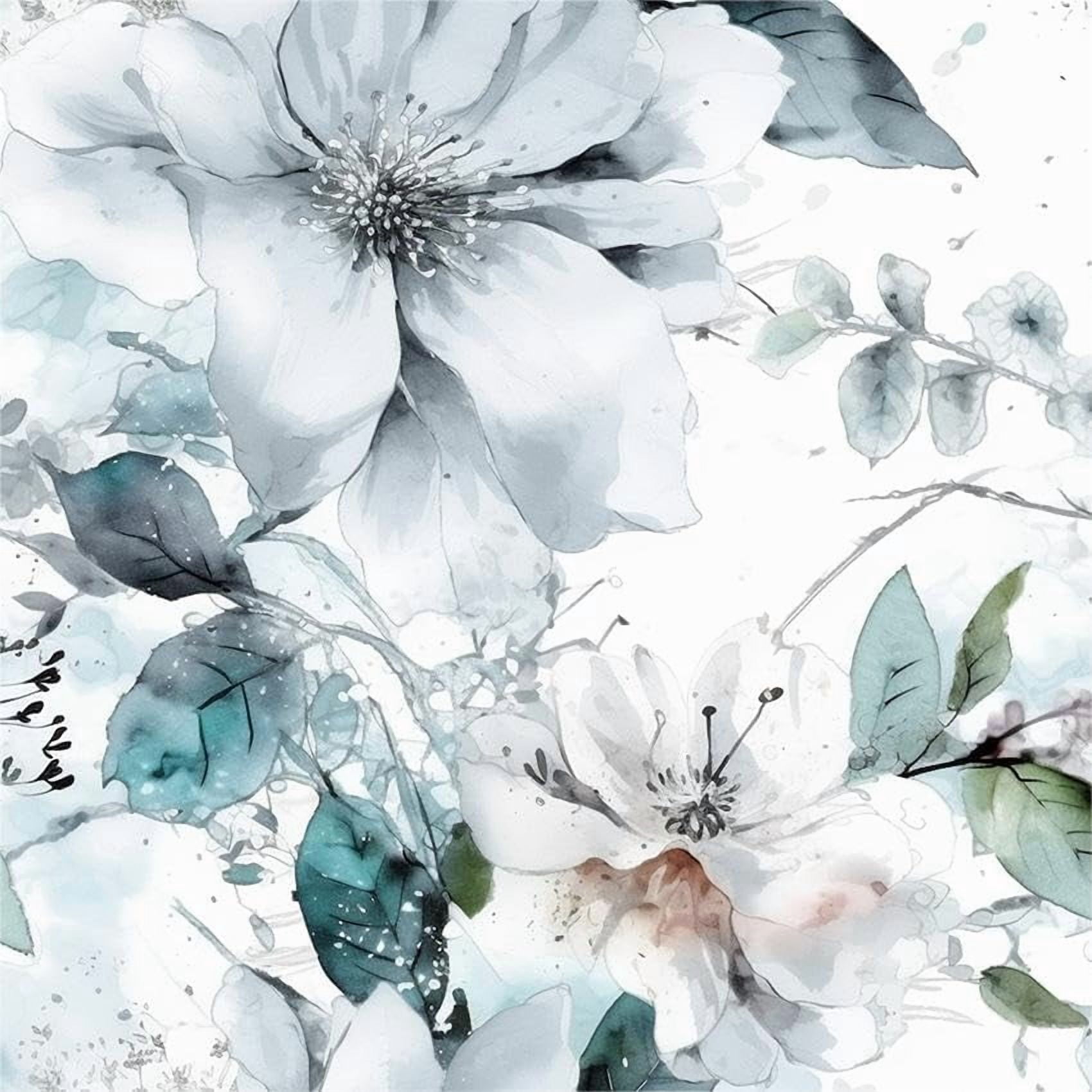 Ice Blue White Large Hyacinth Floral Green Leaf Peel and Stick Wallpaper Wall Decor Self Adhesive Wall Paper Stick on Easy Peel Off Contact for Renter Apartment