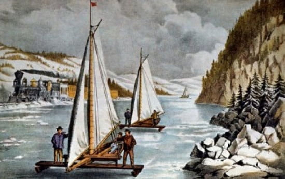 Ice Boat Race on the Hudson  Currier and Ives (a 1857-1907 American) Canvas Art - Currier & Ives (24 x 36)