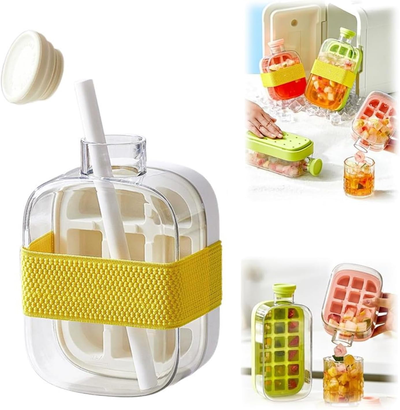 Ice Bottle Cup, Ice Cube Bottle, 2 in 1 Touch-Free Ice Cube Tray Water ...