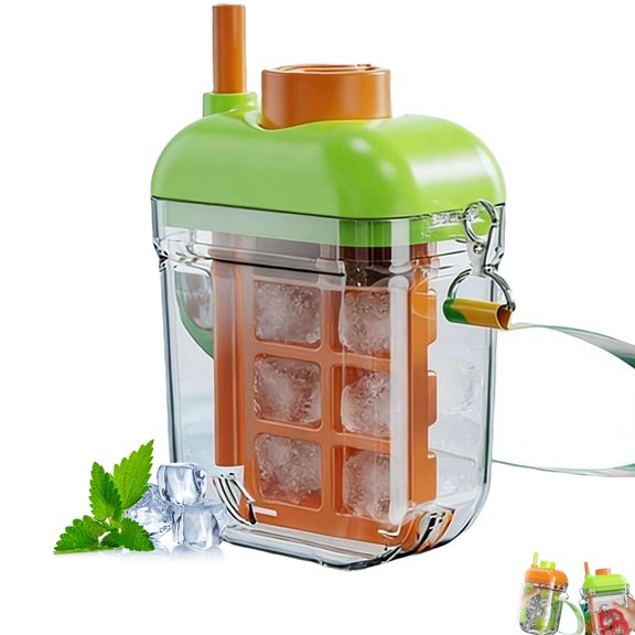 Ice Bottle Cup with Straw, Leakproof Easy Release Ice Cube Tray Water Container, 2 in 1 Vertical Ices Maker, Portable Cool Summer Ices Bottle Cup for Freezer Coffee Juice Gym Travel