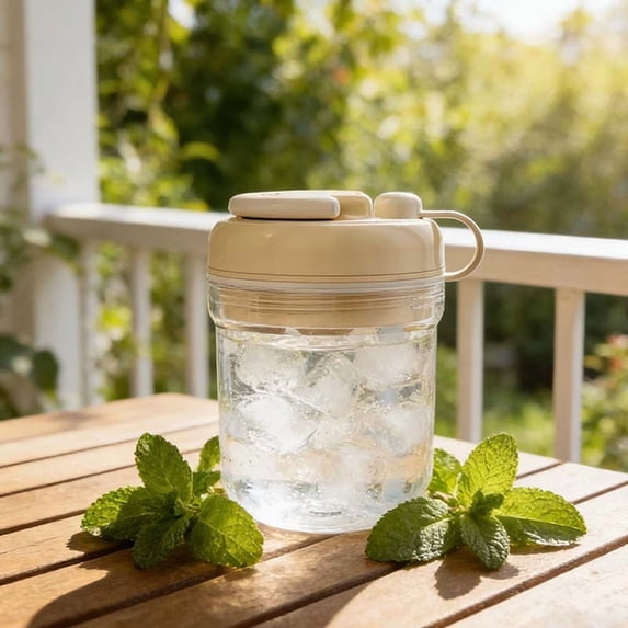 Ice Bottle With Straw 3 In 1 Ice Cube Maker Bottle, Press Release Ice Tray Leakproof Portable Ice Maker Cup Multifunction Drink Chiller, for Home Travel Gym Outdoor Picnic Camping Use