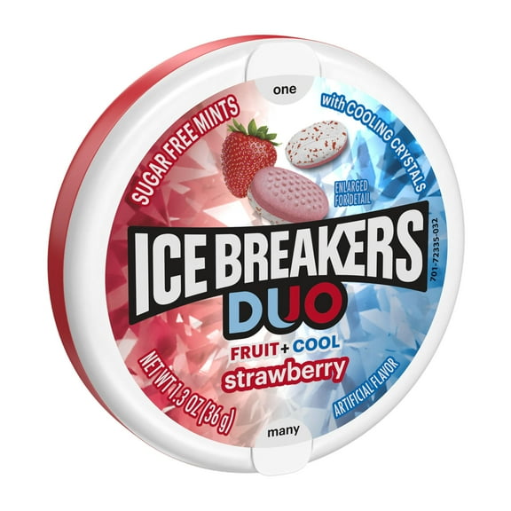 Ice Breakers Duo Fruit Plus Cool Strawberry Sugar Free Mints Tin, 1.3 Oz Packaging May Vary - Pack of 2