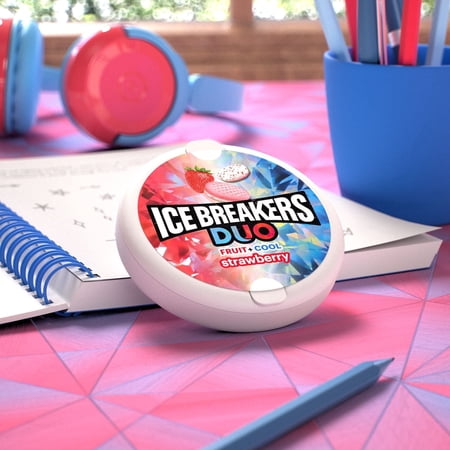 Ice Breakers Duo Fruit Plus Cool Strawberry Sugar Free Mints, Tin 1.3 oz