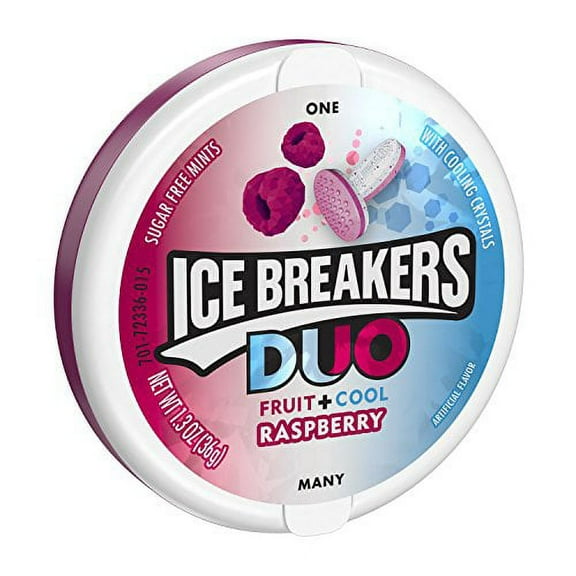 Ice Breakers Duo Raspberry Sugar Free 1.3 Ounce Container (Pack of 10)