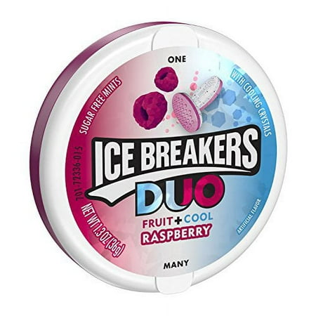 Ice Breakers Duo Raspberry Sugar Free 1.3 Ounce Container (Pack of 16)