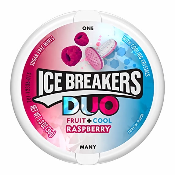 Ice Breakers Duo Raspberry Sugar Free 1.3 Ounce Container (Pack of 5)