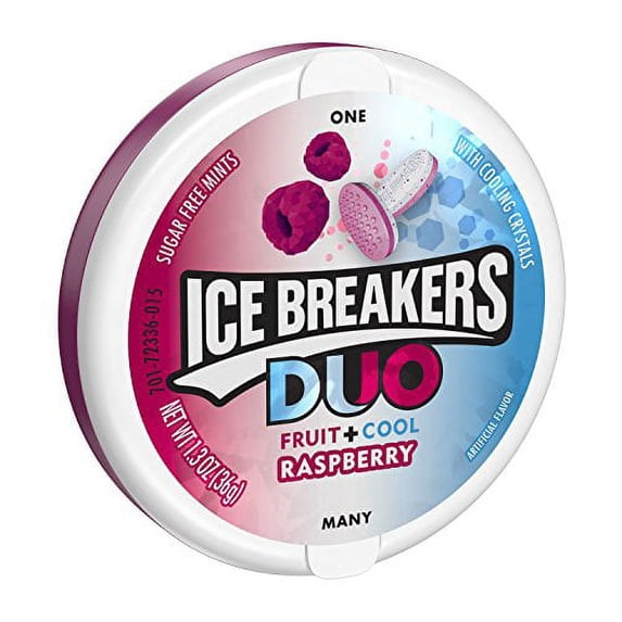 Ice Breakers Duo Raspberry Sugar Free 1.3 Ounce Container (Pack of 8)