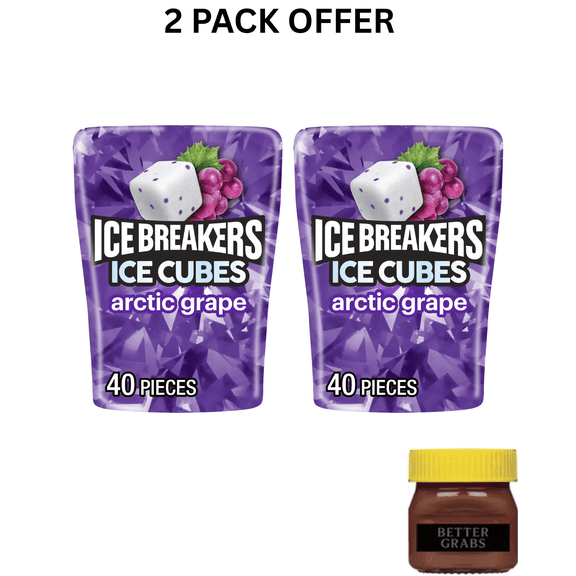 Ice Breakers Ice Cubes Arctic Grape Flavored Sugar Free Chewing Gum, Bottle 3.24 oz,(40 Pieces)