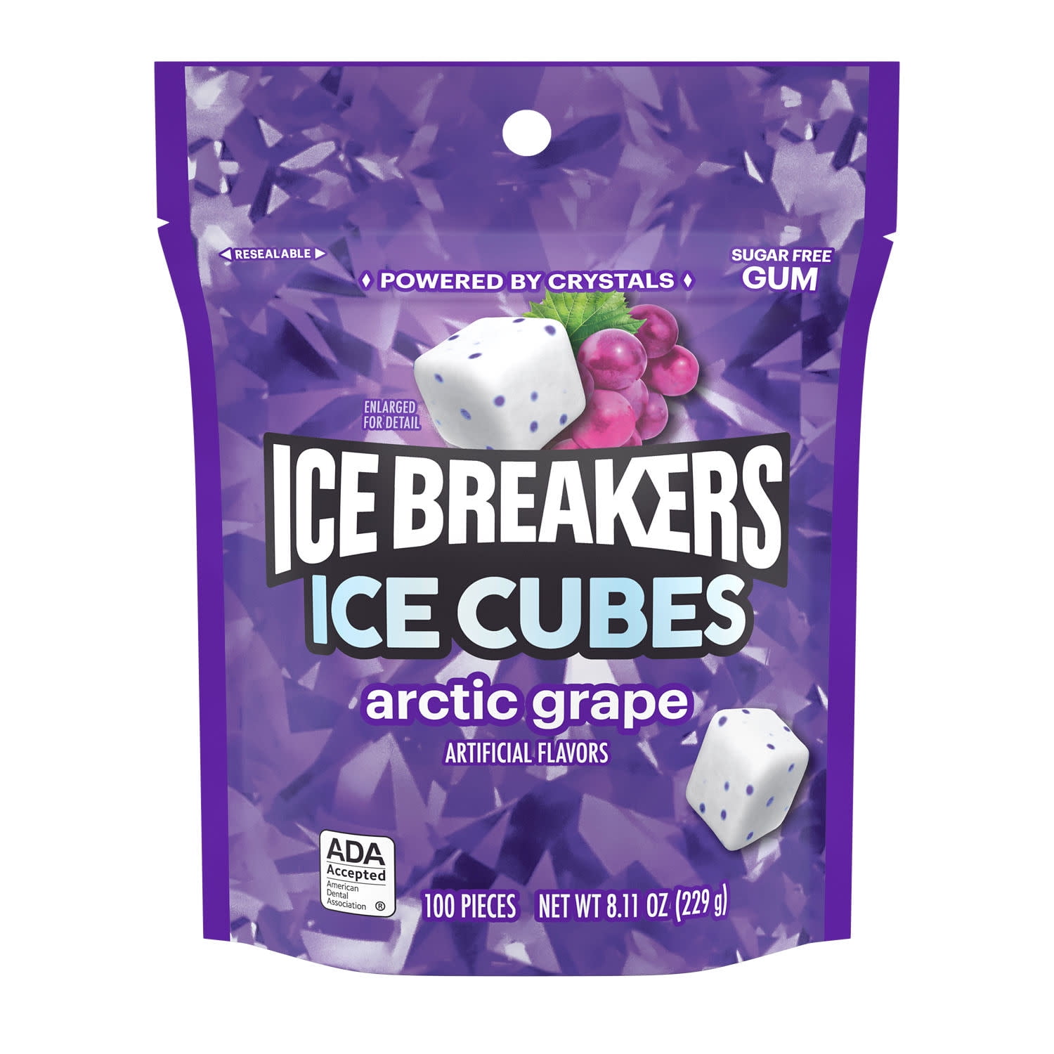 Ice Breakers Ice Cubes Arctic Grape Flavored Sugar Free Chewing Gum, Pouch 8.11 oz, 100 Pieces