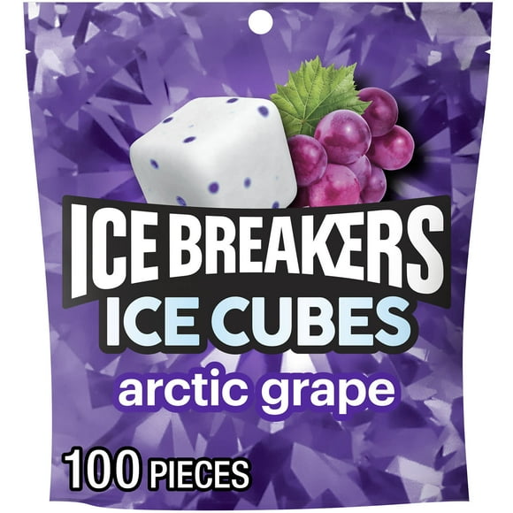 Ice Breakers Ice Cubes Arctic Grape Flavored Sugar Free Chewing Gum, Pouch 8.11 oz, 100 Pieces