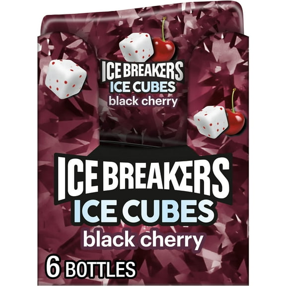 Ice Breakers Ice Cubes Black Cherry Sugar Free Chewing Gum, Bottles 3.24 oz, 6 Count, 40 Pieces