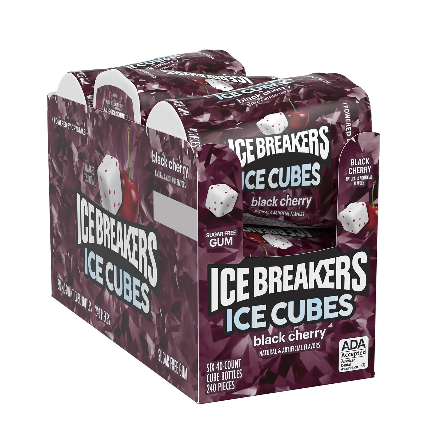 Ice Breakers Ice Cubes Black Cherry Sugar Free Gum, Bottles 3.24 oz, 6 Count, 40 Pieces