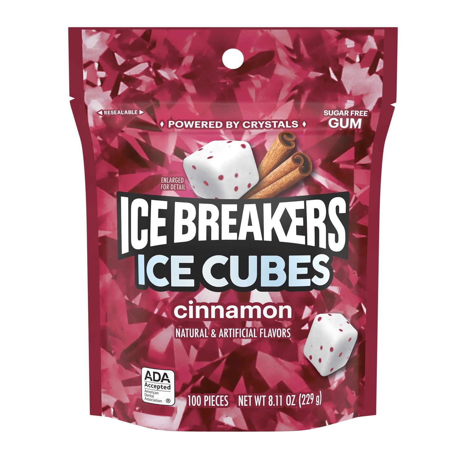 Ice Breakers Ice Cubes Cinnamon Sugar Free Chewing Gum, Pouch 8.11 oz, 100 Pieces....