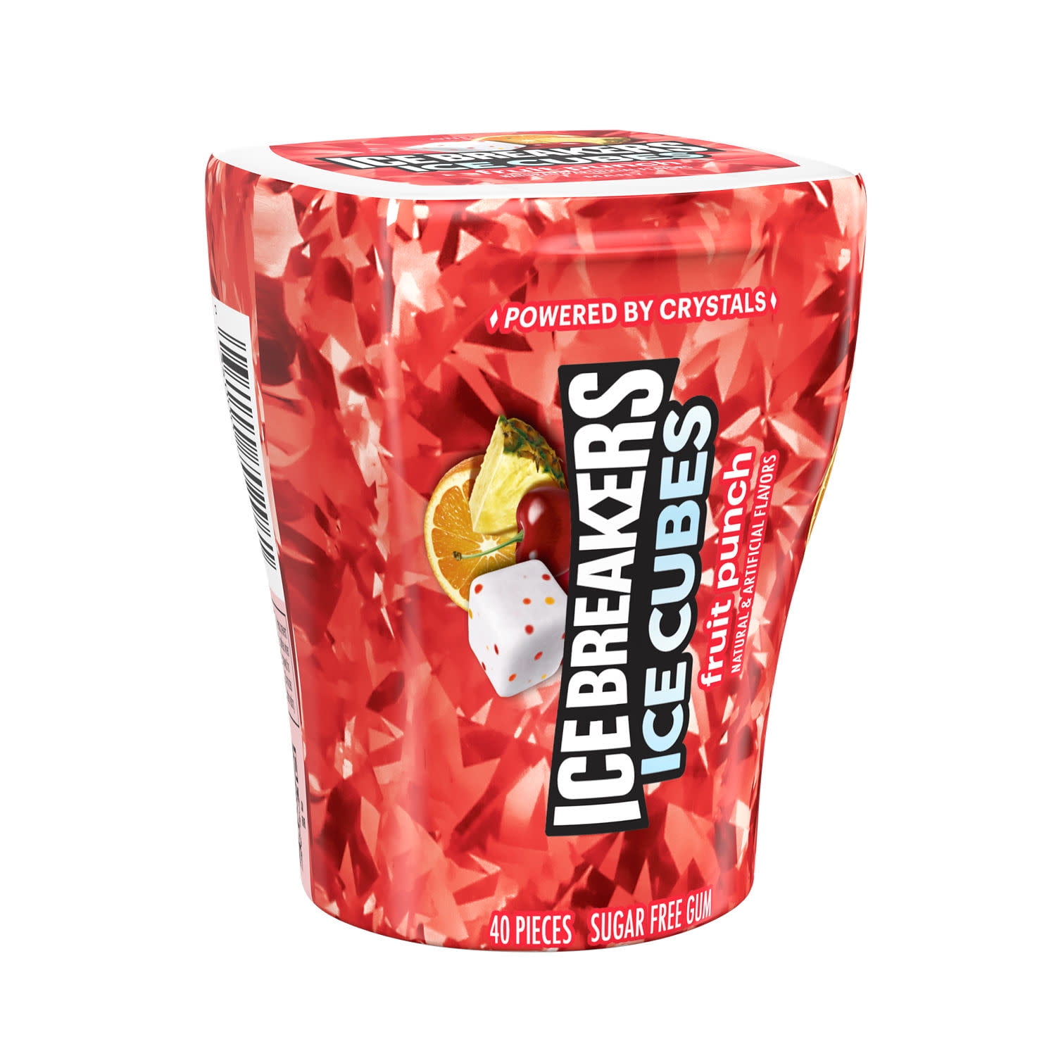 Ice Breakers Ice Cubes Fruit Punch Flavored Sugar Free Chewing Gum, Bottle 3.24 oz, 40 Pieces