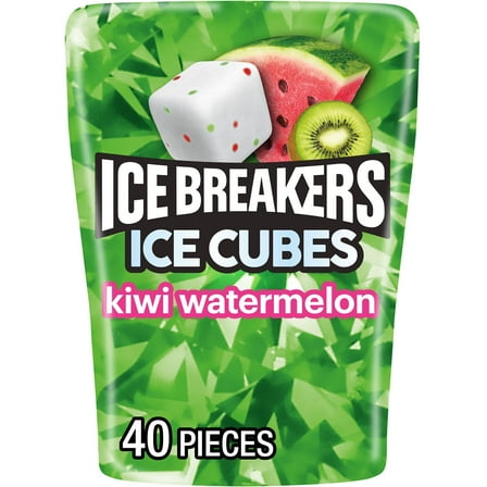 Ice Breakers Ice Cubes Kiwi Watermelon Flavored Sugar Free Chewing Gum, Bottle 3.24 oz, 40 Pieces
