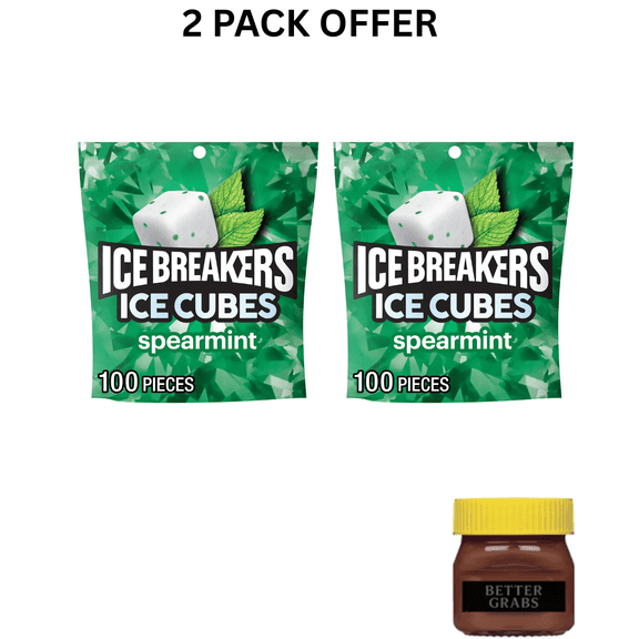 ICE BREAKERS, ICE CUBES Spearmint Sugar Free Chewing Gum, Made with Xylitol, 8.11 oz, Pouch 100 Pieces