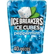 Ice Breakers Ice Cubes Peppermint Flavored Sugar Free Chewing Gum, Bottle 3.24 oz, 40 Pieces