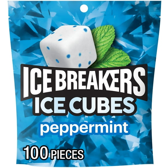 Ice Breakers Ice Cubes Peppermint Flavored Sugar Free Chewing Gum, Pouch 8.11 oz, 100 Pieces
