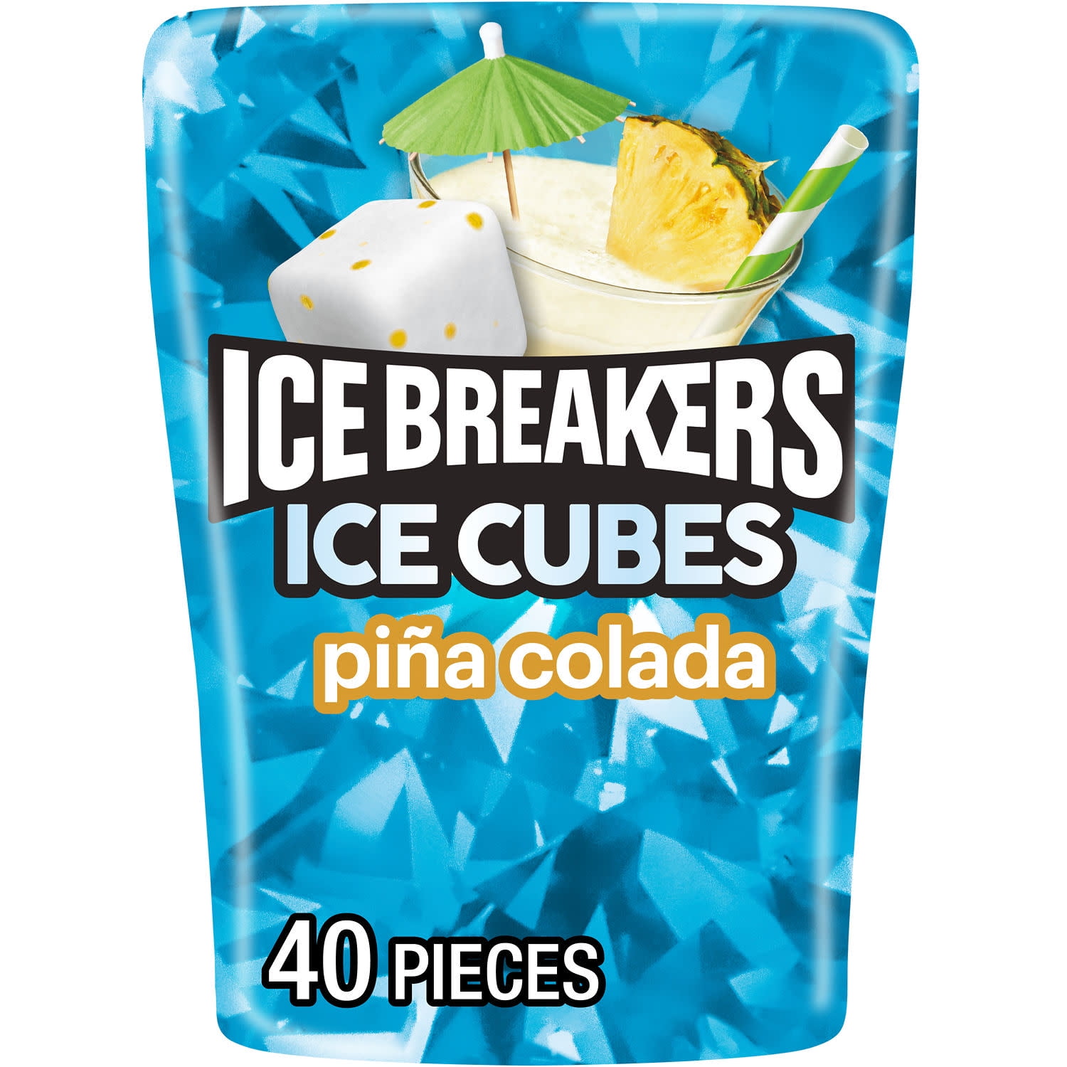 Ice Breakers Ice Cubes Pina Colada Sugar Free Chewing Gum, Bottle 3.24 oz, 40 Pieces