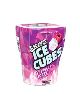Ice Breakers Ice Cubes Raspberry Sorbet Sugar Free Chewing Gum, Bottle 3.24 oz, 40 Pieces