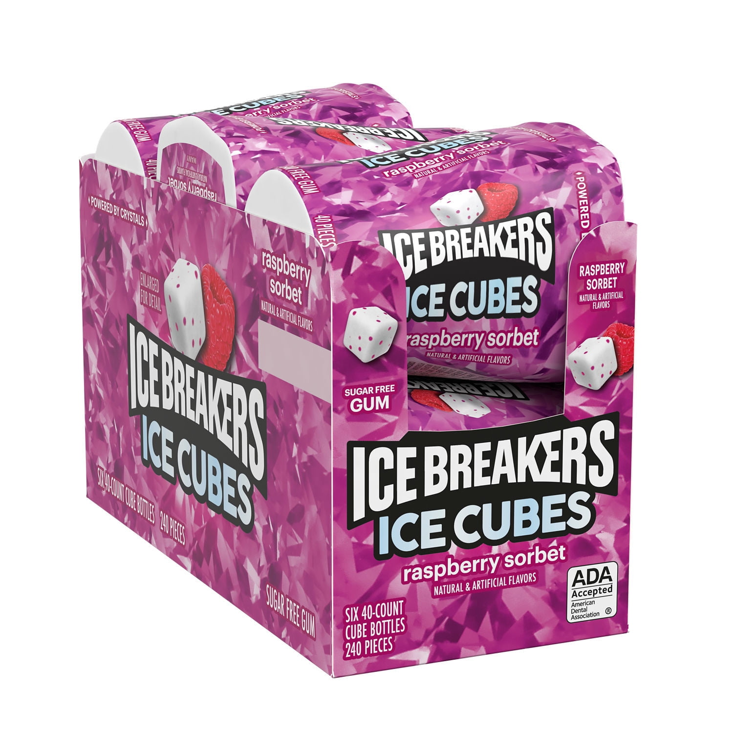 Ice Breakers Ice Cubes Raspberry Sorbet Sugar Free Chewing Gum, Bottles 3.24 oz, 6 Count, 40