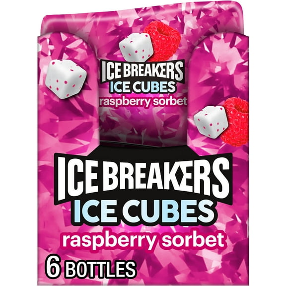 Ice Breakers Ice Cubes Raspberry Sorbet Sugar Free Chewing Gum, Bottles 3.24 oz, 6 Count, 40 Pieces