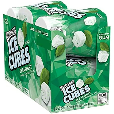 Ice Breakers Ice Cubes Spearmint Flavored Sugar Free Chewing Gum, Made With Xylitol, 40 Piece Container (6 Ct)
