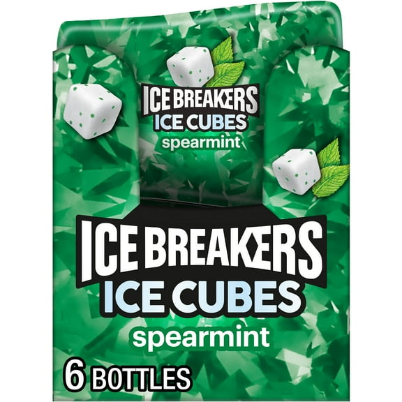Ice Breakers Ice Cubes Spearmint Sugar Free Chewing Gum, Bottles 3.24 oz, 6 Count, 40 Pieces