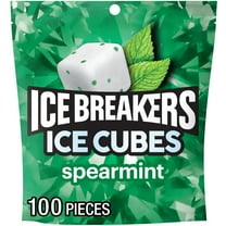 Ice Breakers Ice Cubes Spearmint Sugar Free Chewing Gum, Pouch 8.11 oz, 100 Pieces